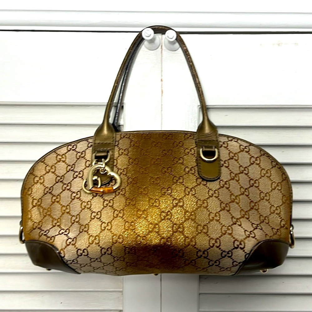 Gucci GG Lurex Canvas Heart Bit Charm Tote